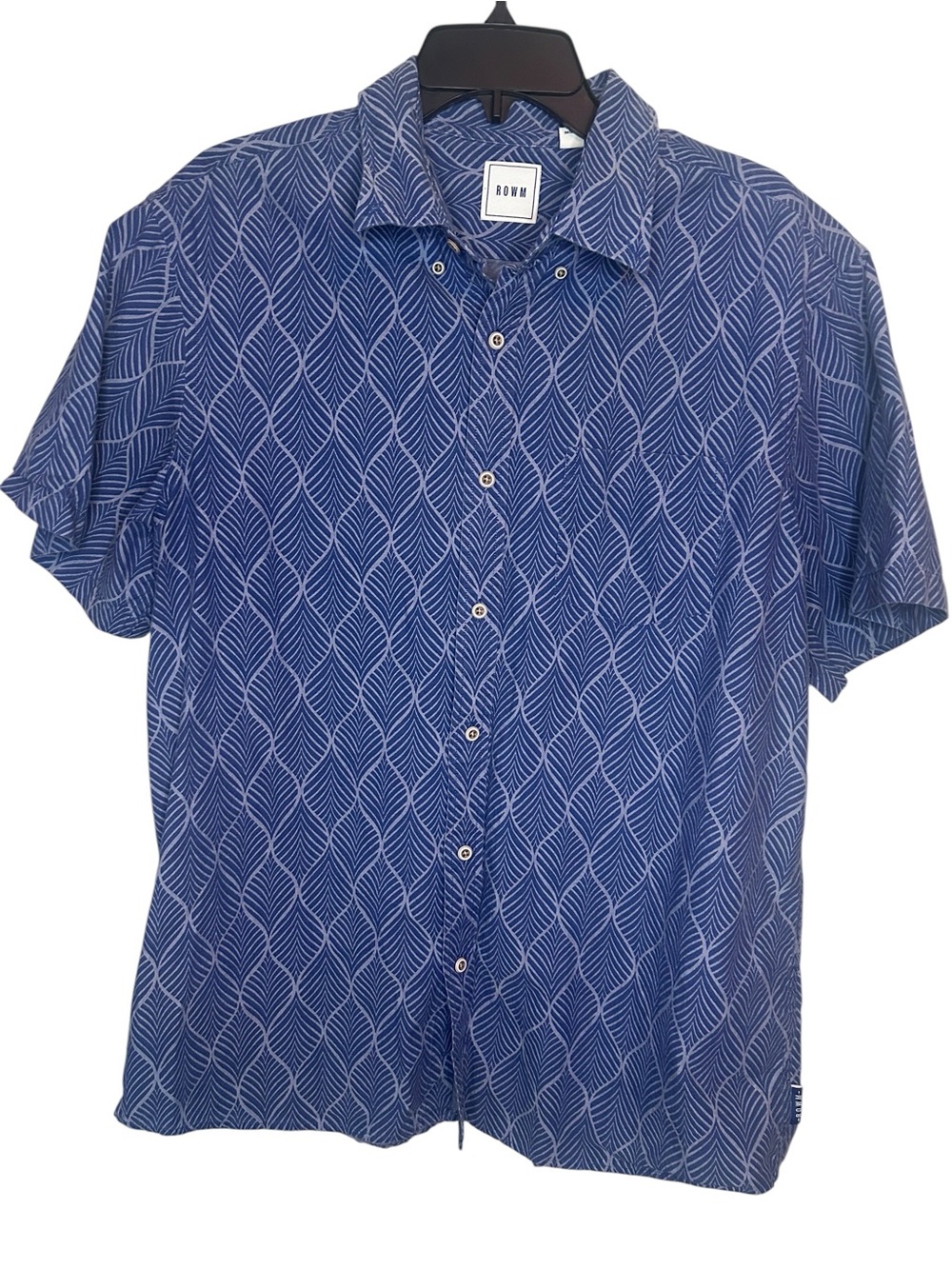 ROWV Men’s Navy Leaf-Print Short-Sleeve Button-Down Shirt